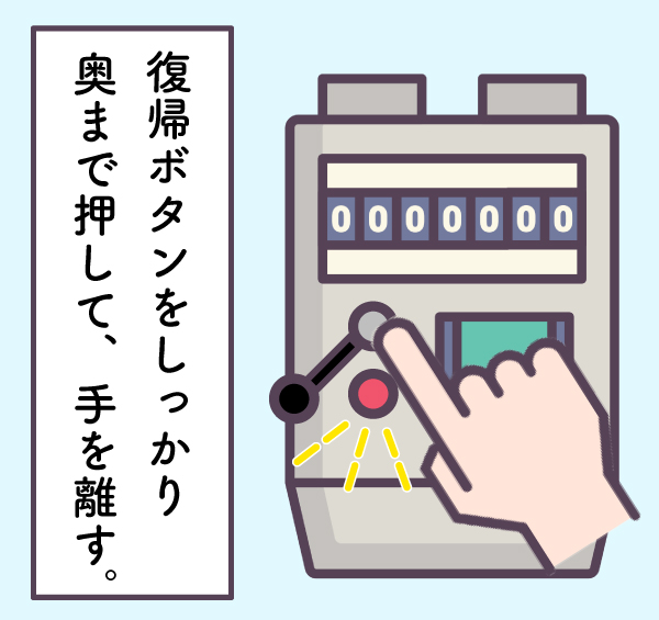 復帰ボタンを奥まで押して、すぐ手を離す。